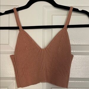 Knit Ribbed V-Neck Cropped Tank Top - Mauve Pink